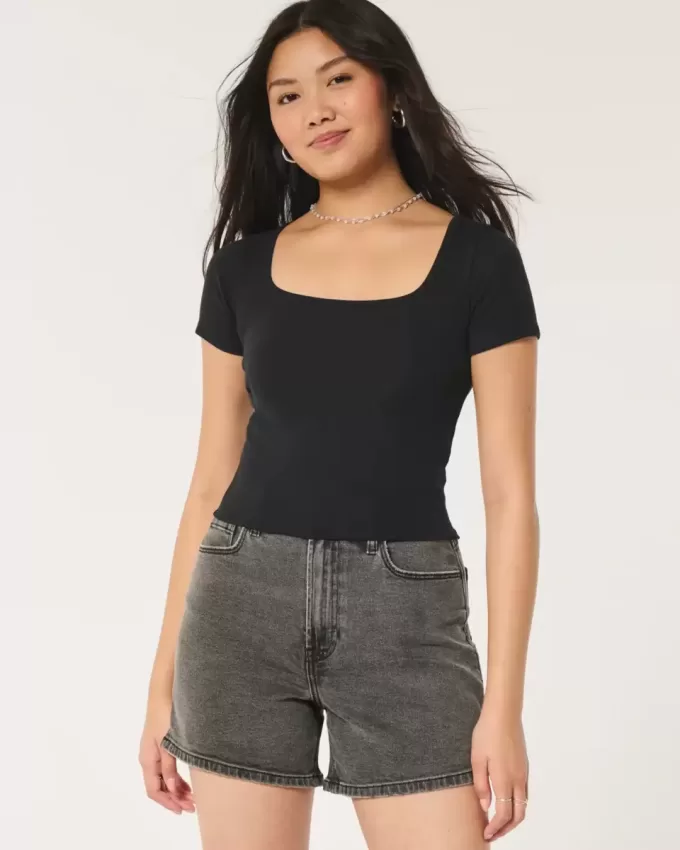 Ribbed Square-Neck Baby Tee Ribbed Square-Neck Baby Tee