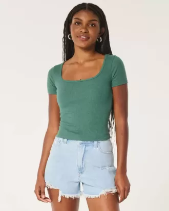 Ribbed Square-Neck Baby Tee