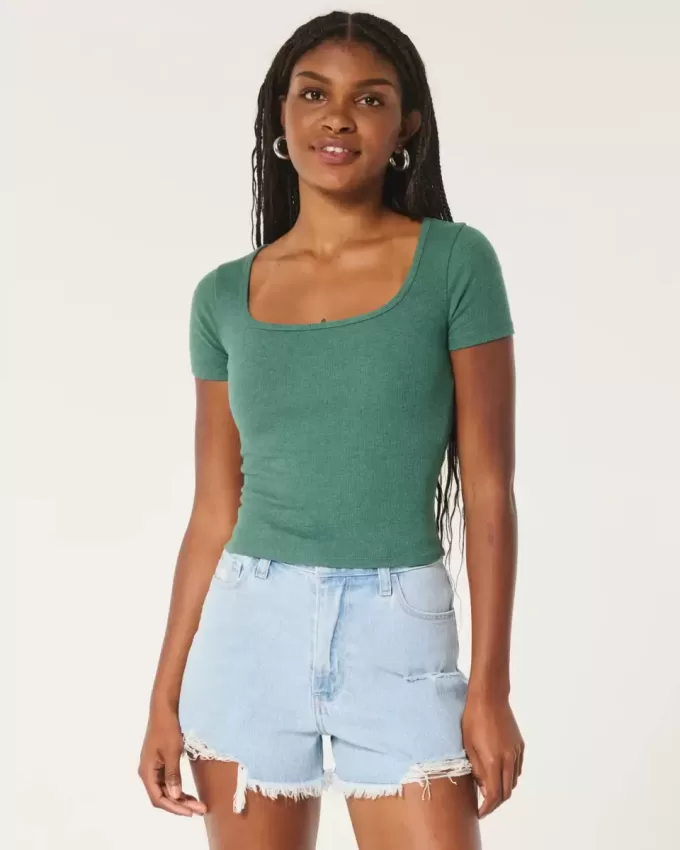 Ribbed Square-Neck Baby Tee Ribbed Square-Neck Baby Tee