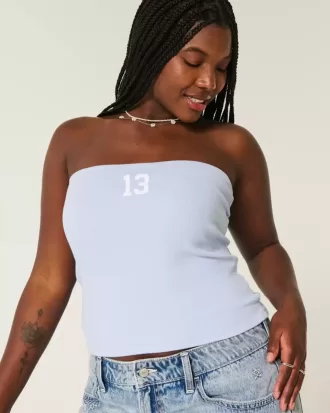 Ribbed Strapless Graphic Tube Top