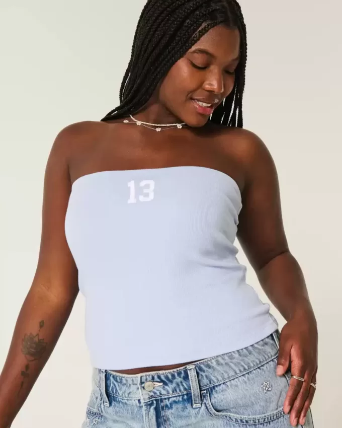 Ribbed Strapless Graphic Tube Top Ribbed Strapless Graphic Tube Top