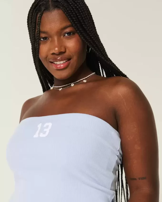 Ribbed Strapless Graphic Tube Top Ribbed Strapless Graphic Tube Top