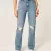 Ripped Medium Wash High-Rise Straight Jeans