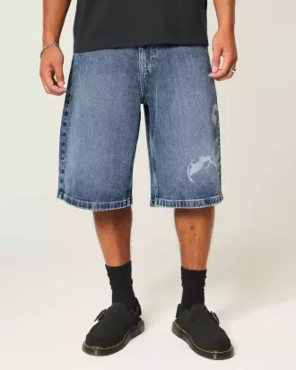 Scorpion Graphic Super Baggy Denim Shorts