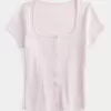 Short-Sleeve Button-Through Pointelle Top Short-Sleeve Button-Through Pointelle Top