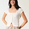 Short-Sleeve Button-Through Pointelle Top Short-Sleeve Button-Through Pointelle Top