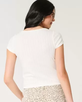 Short-Sleeve Button-Through Pointelle Top