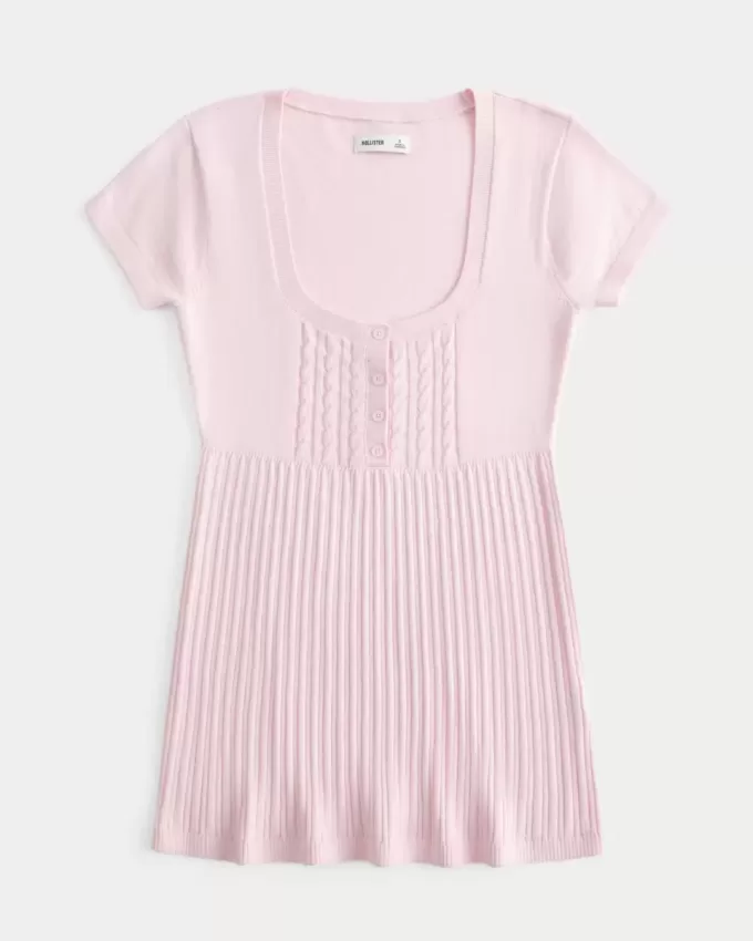 Short-Sleeve Henley Babydoll Top
