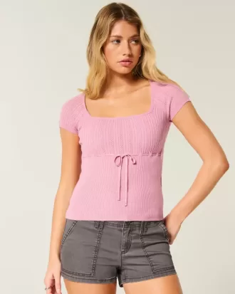 Short-Sleeve Square Neck Sweater
