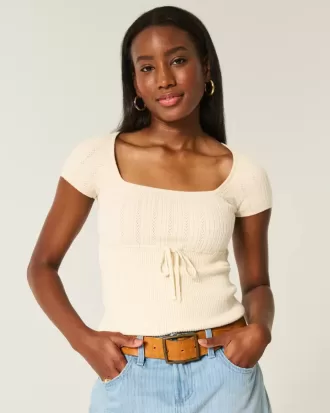 Short-Sleeve Square Neck Sweater