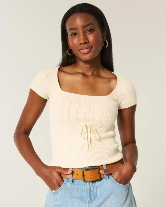Short-Sleeve Square Neck Sweater