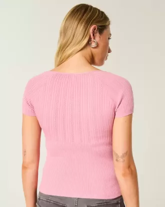 Short-Sleeve Square Neck Sweater