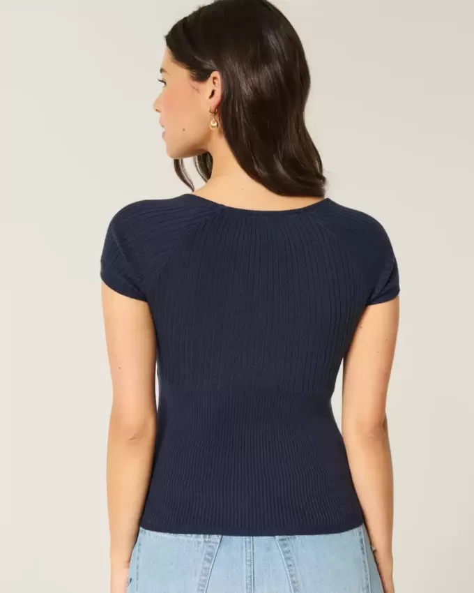 Short-Sleeve Square Neck Sweater