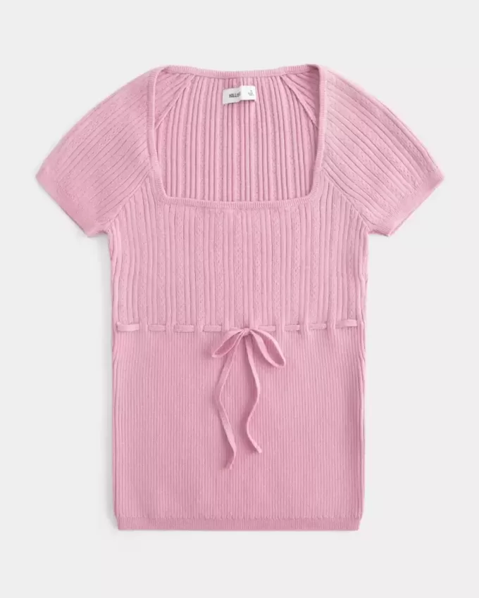 Short-Sleeve Square Neck Sweater