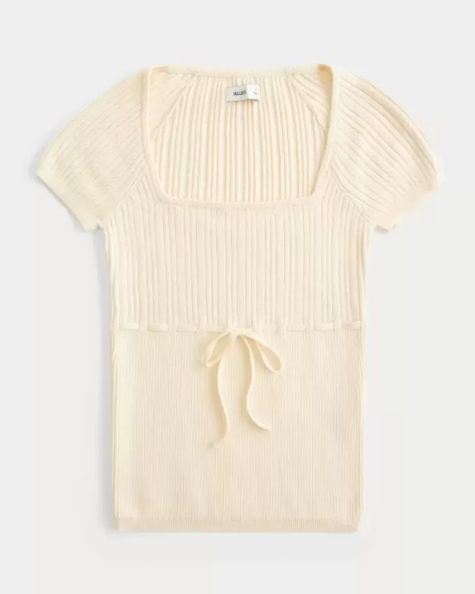 Short-Sleeve Square Neck Sweater