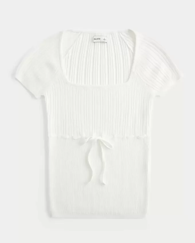Short-Sleeve Square Neck Sweater