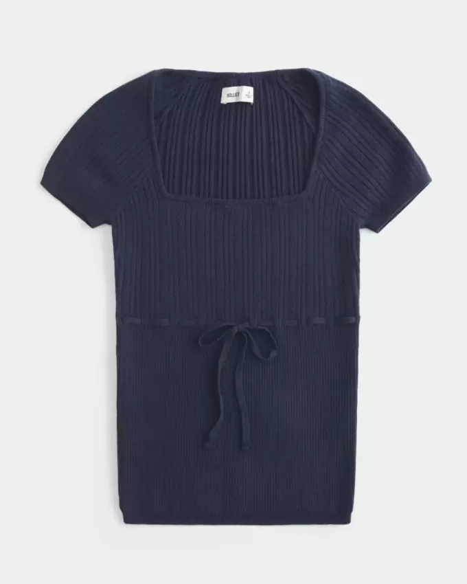 Short-Sleeve Square Neck Sweater