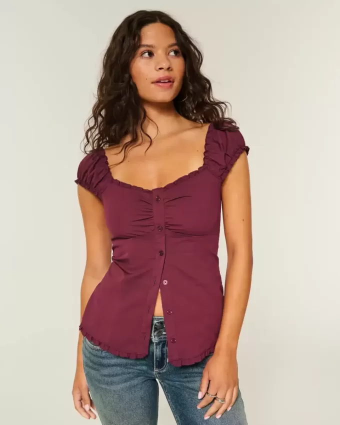Short-Sleeve Stretch Poplin Top Short-Sleeve Stretch Poplin Top