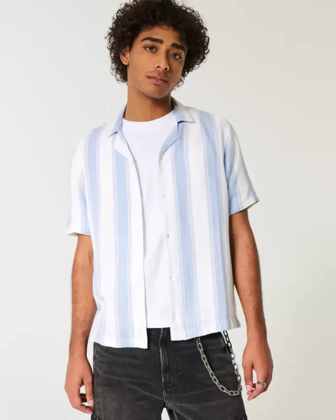 Short-Sleeve Textural Stripe Shirt