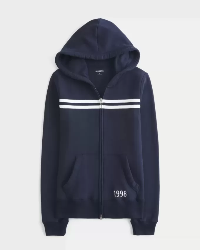 Slim Striped 1998 Graphic Zip-Up Hoodie