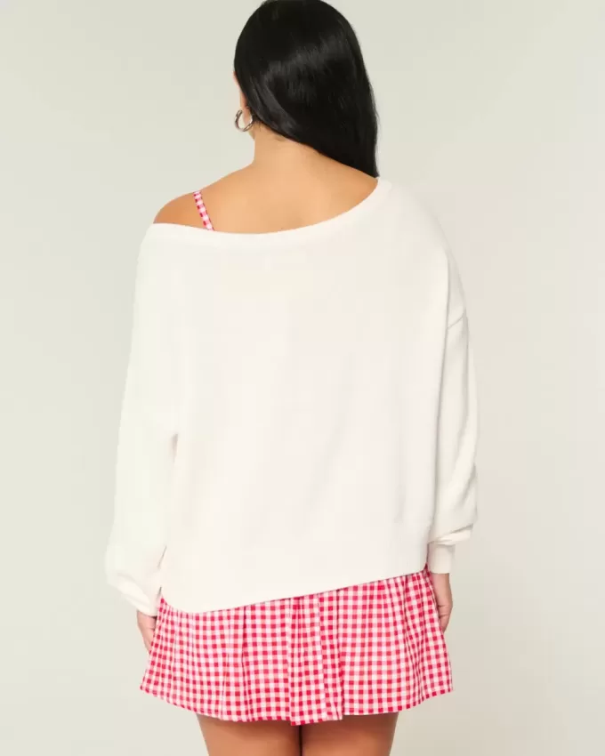 Slouchy Off-the-Shoulder Flag Heart Graphic Sweater Slouchy Off-the-Shoulder Flag Heart Graphic Sweater