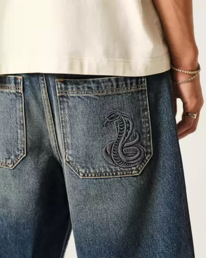 Snake Graphic Baggy Denim Shorts Snake Graphic Baggy Denim Shorts