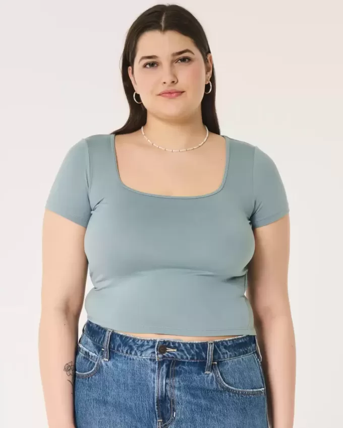 Soft Stretch Seamless Fabric Square Neck Baby Tee Soft Stretch Seamless Fabric Square Neck Baby Tee