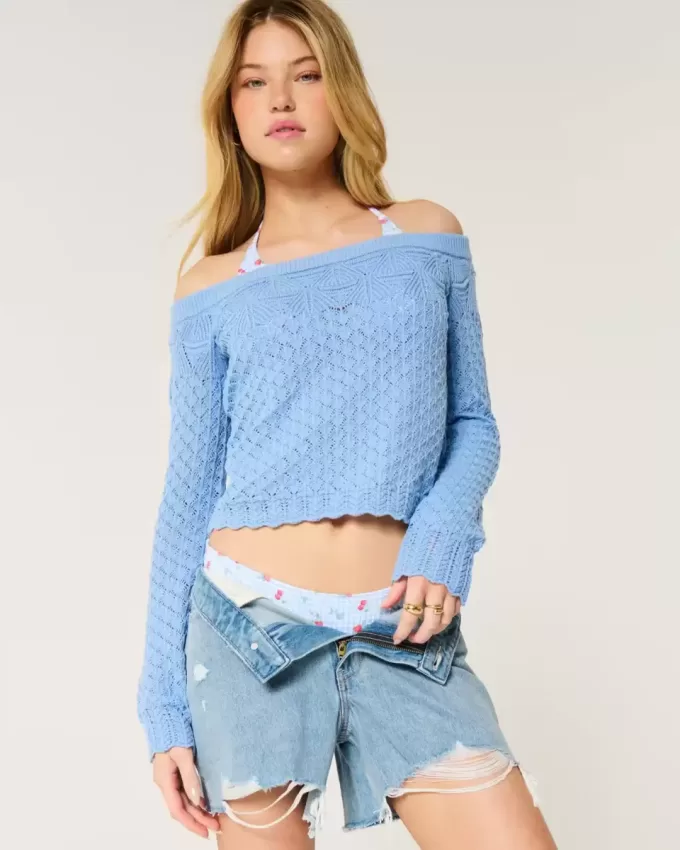 Stitchy Crochet-Style Off-the-Shoulder Sweater Stitchy Crochet-Style Off-the-Shoulder Sweater