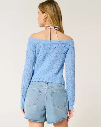 Stitchy Crochet-Style Off-the-Shoulder Sweater