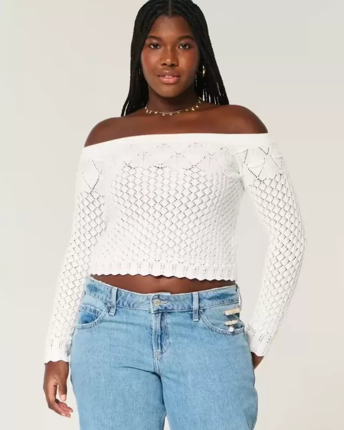 Stitchy Crochet-Style Off-the-Shoulder Sweater Stitchy Crochet-Style Off-the-Shoulder Sweater