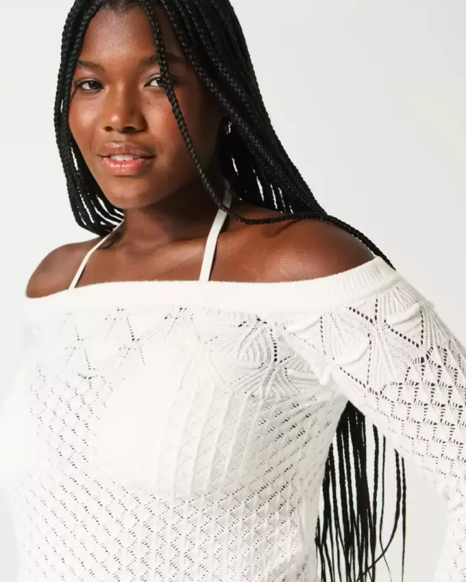 Stitchy Crochet-Style Off-the-Shoulder Sweater Stitchy Crochet-Style Off-the-Shoulder Sweater