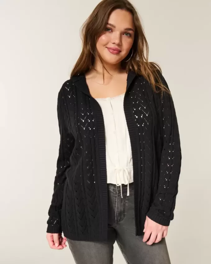 Stitchy Hooded No-Close Cardigan