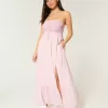 Strapless Crochet-Style Mix Maxi Dress