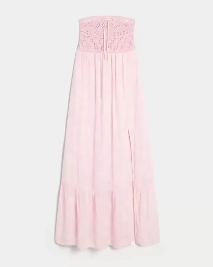 Strapless Crochet-Style Mix Maxi Dress