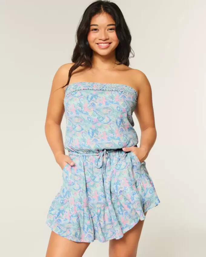 Strapless Drawstring Blouson Mini Dress Strapless Drawstring Blouson Mini Dress