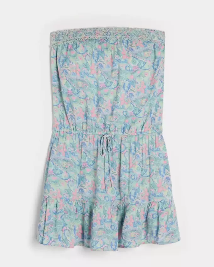 Strapless Drawstring Blouson Mini Dress Strapless Drawstring Blouson Mini Dress