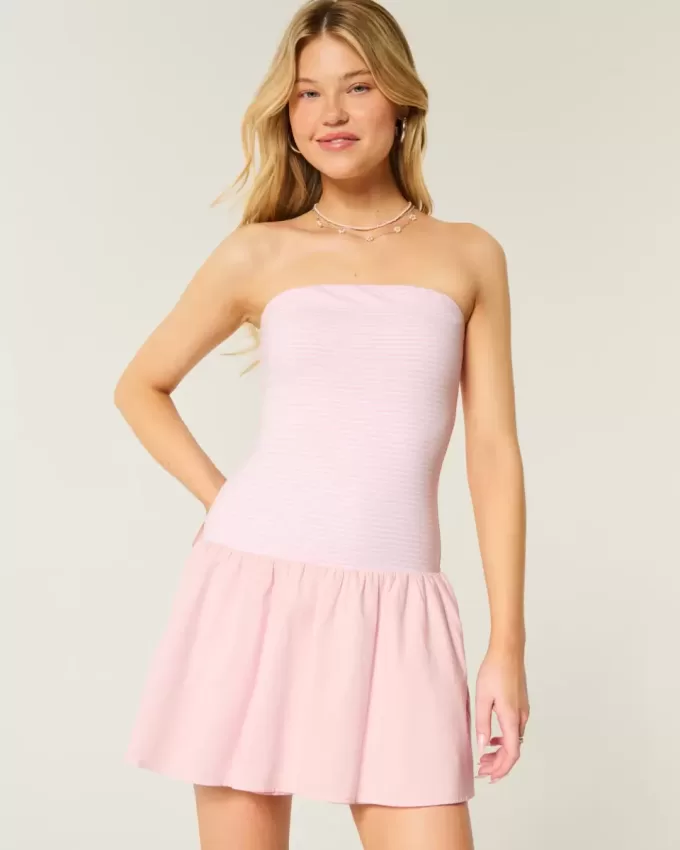 Strapless Drop-Waist Knit-Woven Mini Dress