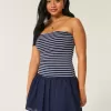 Strapless Drop-Waist Knit-Woven Mini Dress