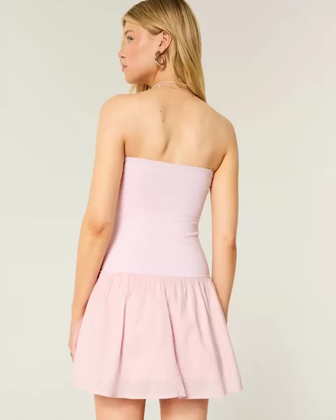 Strapless Drop-Waist Knit-Woven Mini Dress