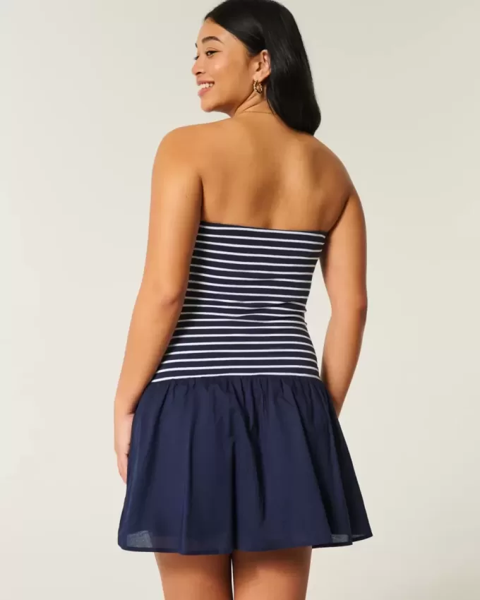 Strapless Drop-Waist Knit-Woven Mini Dress