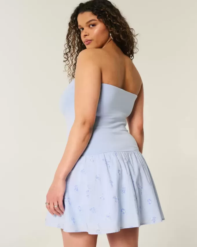 Strapless Drop-Waist Knit-Woven Mini Dress Strapless Drop-Waist Knit-Woven Mini Dress