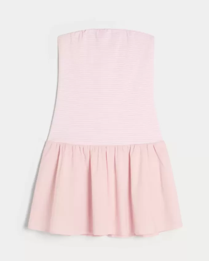 Strapless Drop-Waist Knit-Woven Mini Dress