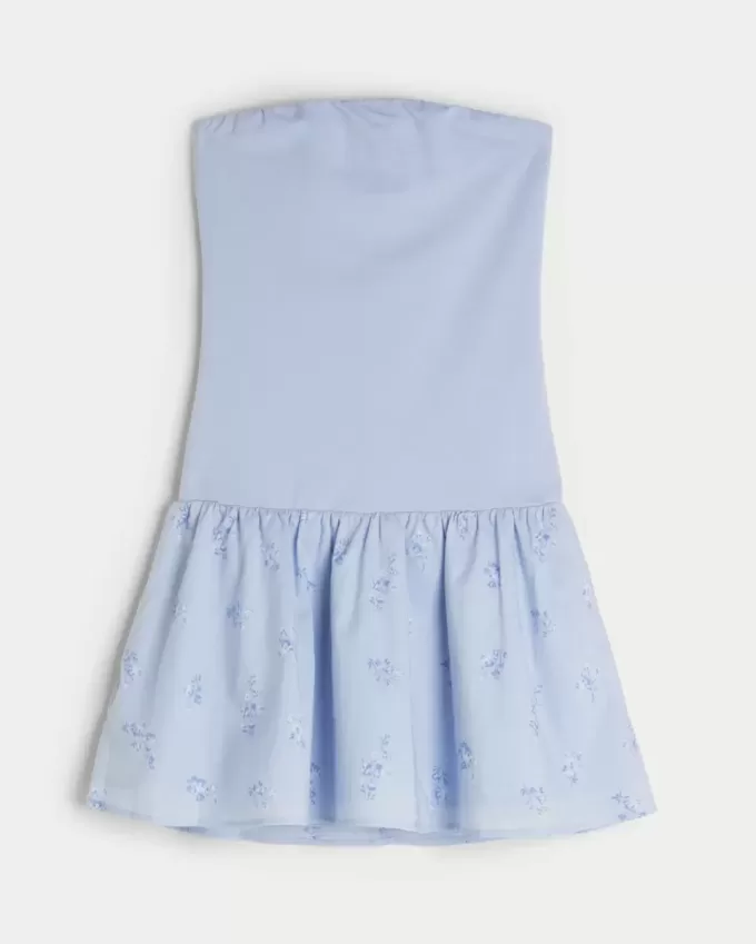 Strapless Drop-Waist Knit-Woven Mini Dress Strapless Drop-Waist Knit-Woven Mini Dress