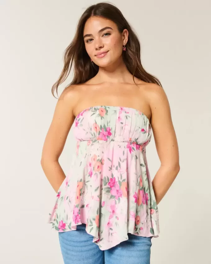 Strapless Handkerchief Hem Top