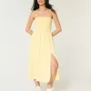 Strapless Linen-Blend Midi Dress