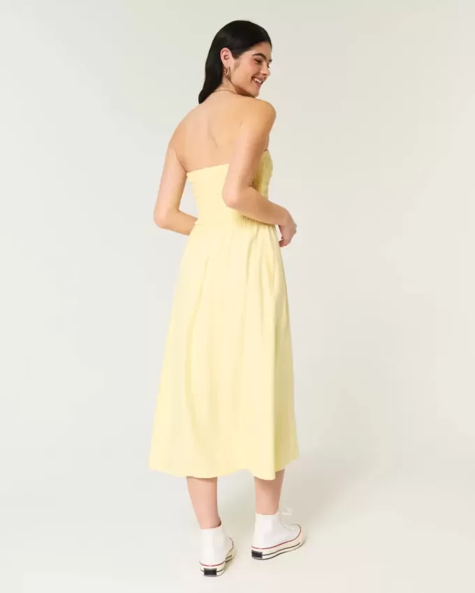 Strapless Linen-Blend Midi Dress