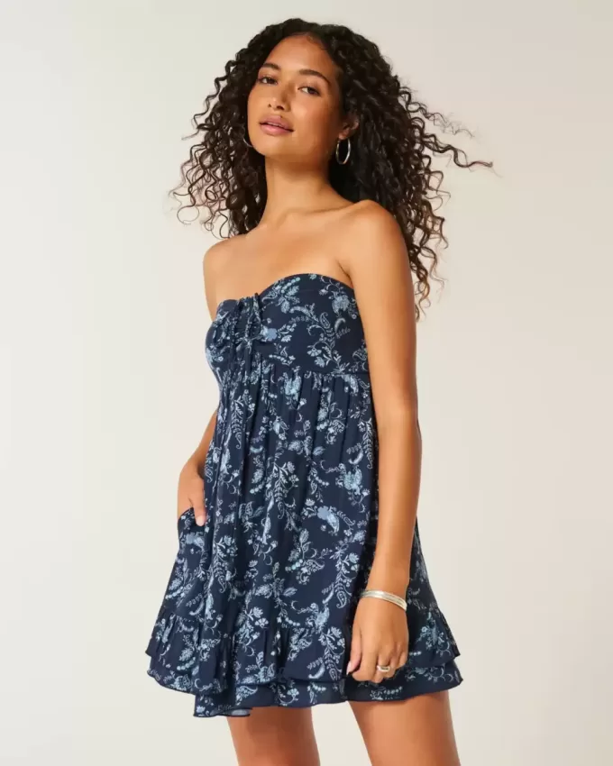 Strapless Ruffle Babydoll Mini Dress Strapless Ruffle Babydoll Mini Dress