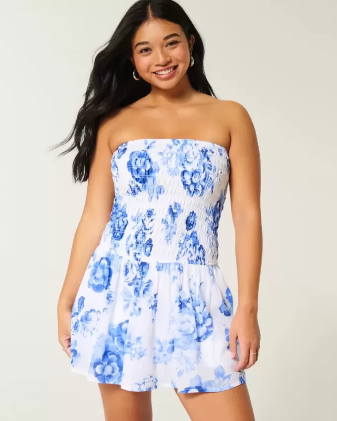 Strapless Smocked Bodice Mini Dress