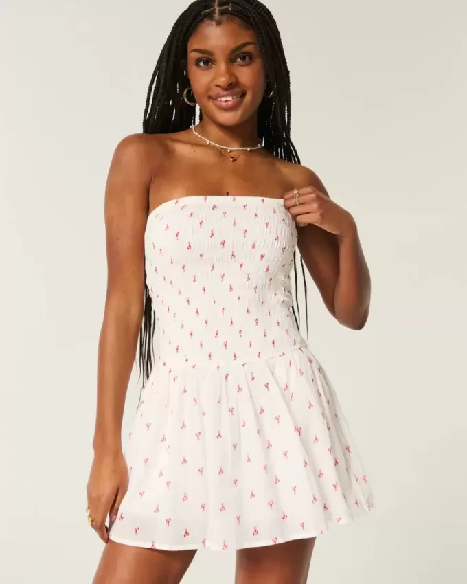 Strapless Smocked Bodice Mini Dress