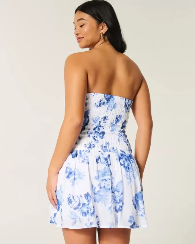 Strapless Smocked Bodice Mini Dress